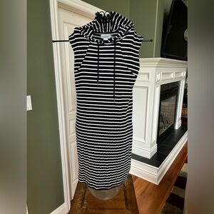 Molly Brackman size US S, jersey, knit, black & white stripe pull over with hood